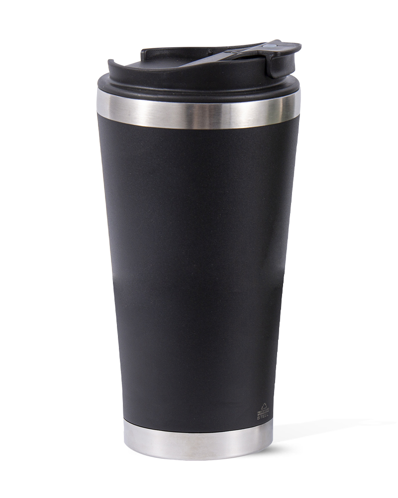 Mirror-Finish Rim & Base Stainless Steel Insulated Coffee Travel Mug