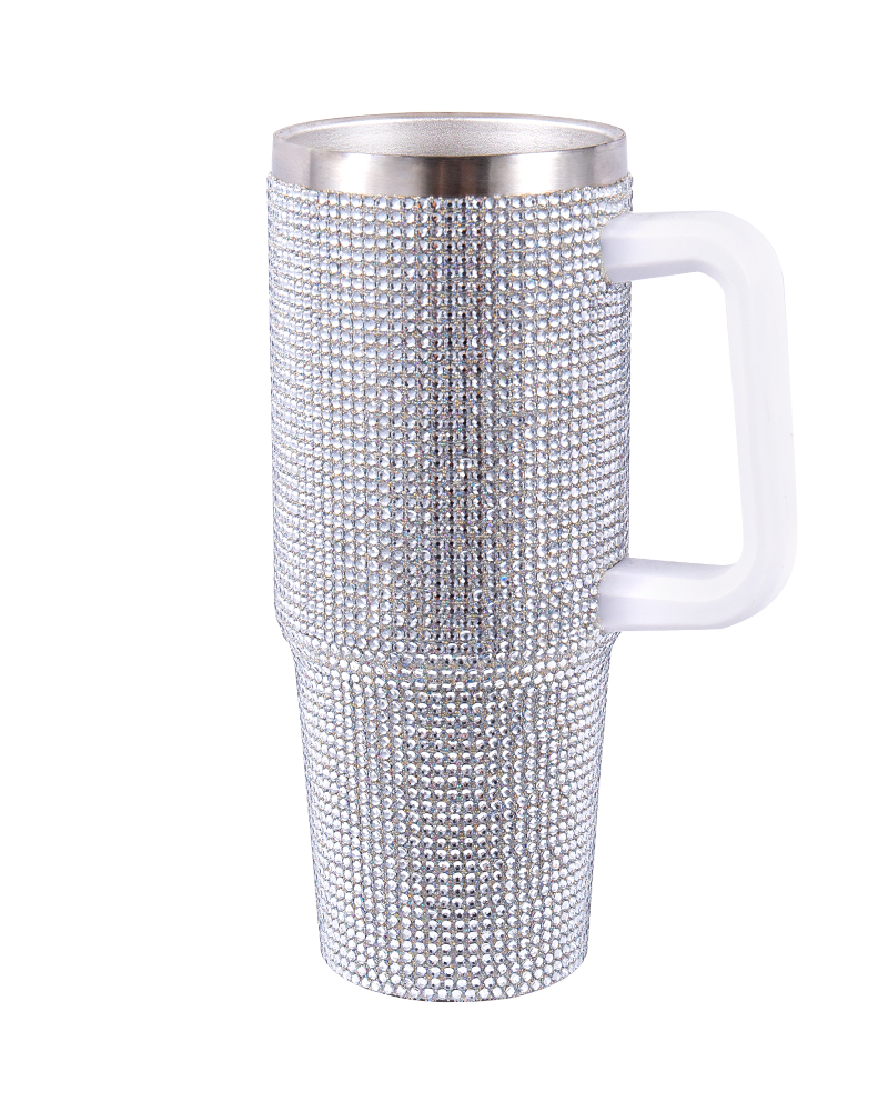 Rhinestone Screw-Lid Stainless Steel Car Thermos Mug with Contrast Handle