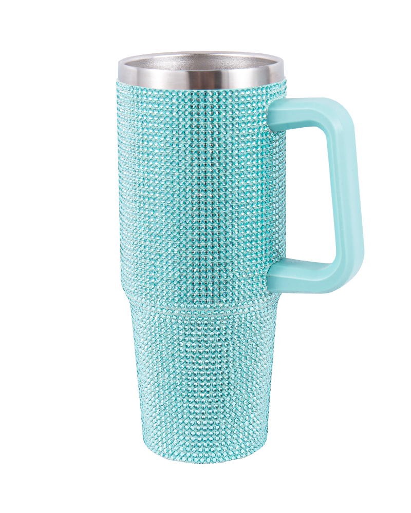 Rhinestone-Inlaid Stainless Steel Vacuum Car Mug with Color-Matched Handle