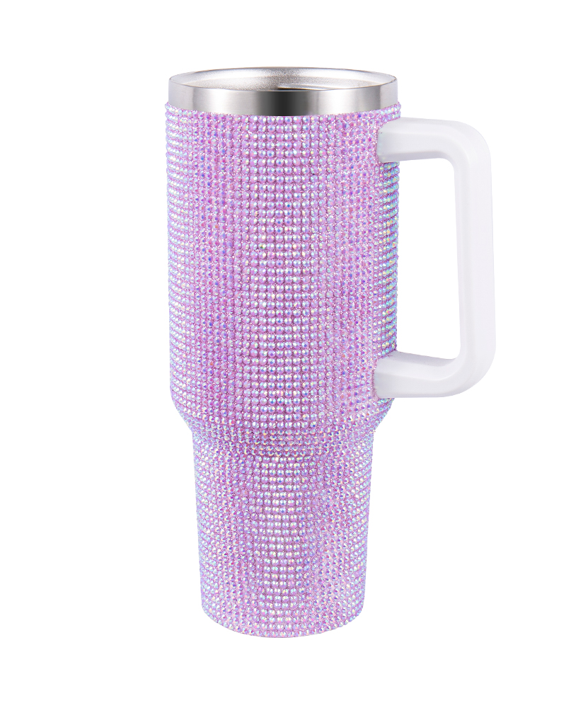 Rhinestone Screw-Lid Stainless Steel Car Thermos Mug with Contrast Handle