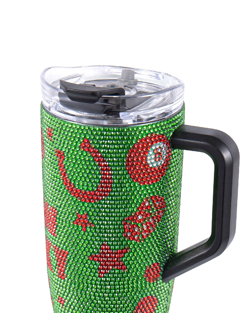 Christmas-Themed Rhinestone Double-Wall Stainless Steel Car Mug