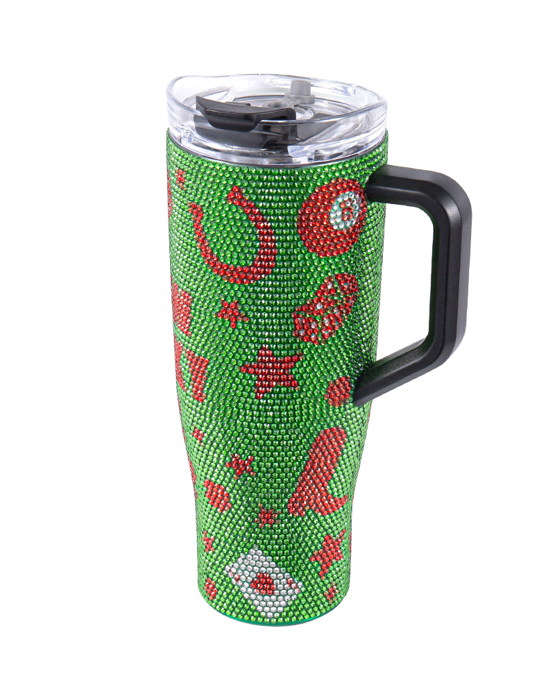 Christmas-Themed Rhinestone Double-Wall Stainless Steel Car Mug
