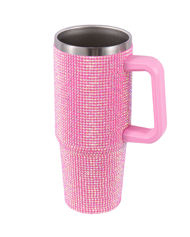 Rhinestone-Inlaid Stainless Steel Vacuum Car Mug with Color-Matched Handle