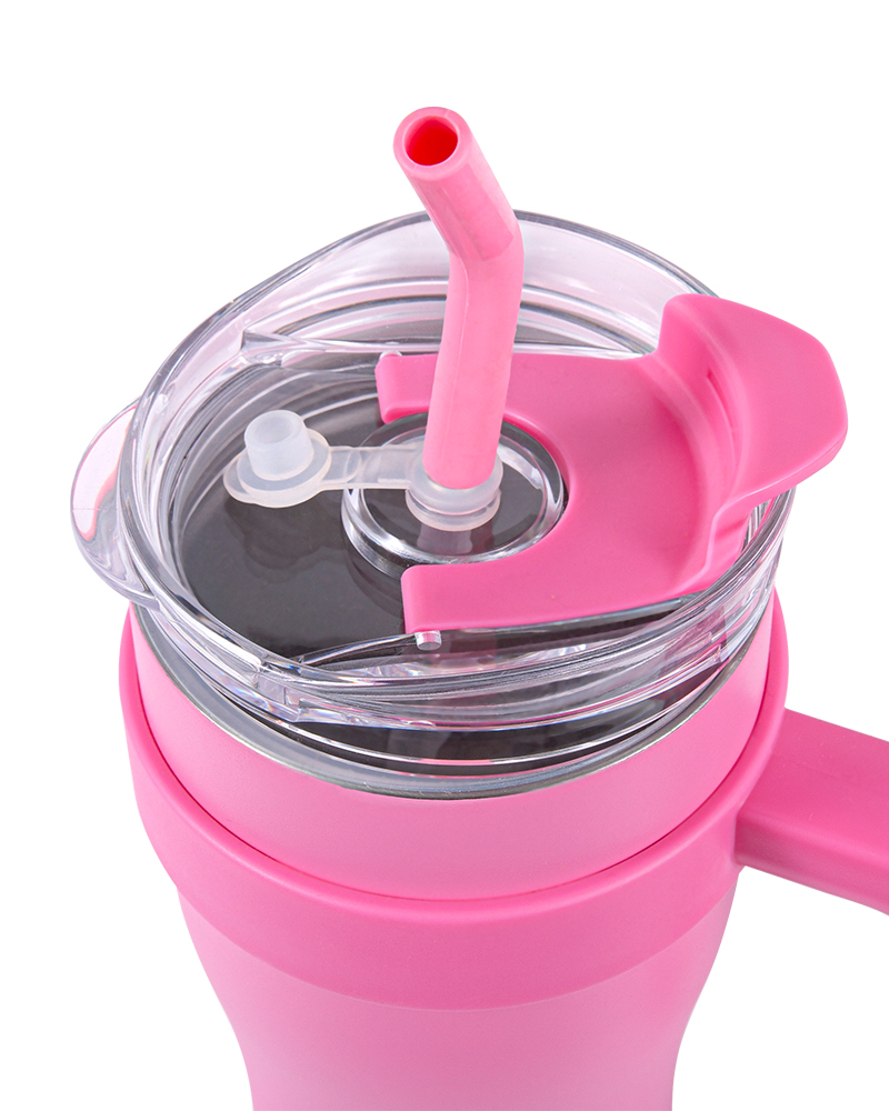 Stainless Steel Car Mug with Straw & Flip-Top Drinking Lid and Detachable Handle