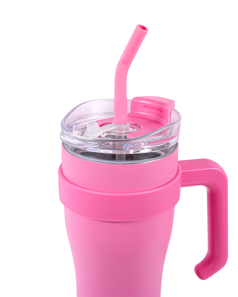 Stainless Steel Car Mug with Straw & Flip-Top Drinking Lid and Detachable Handle