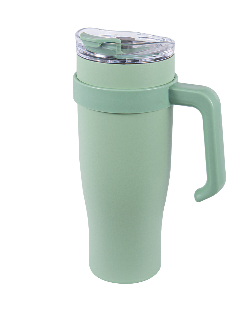 Stainless Steel Car Mug with Straw & Flip-Top Drinking Lid and Detachable Handle