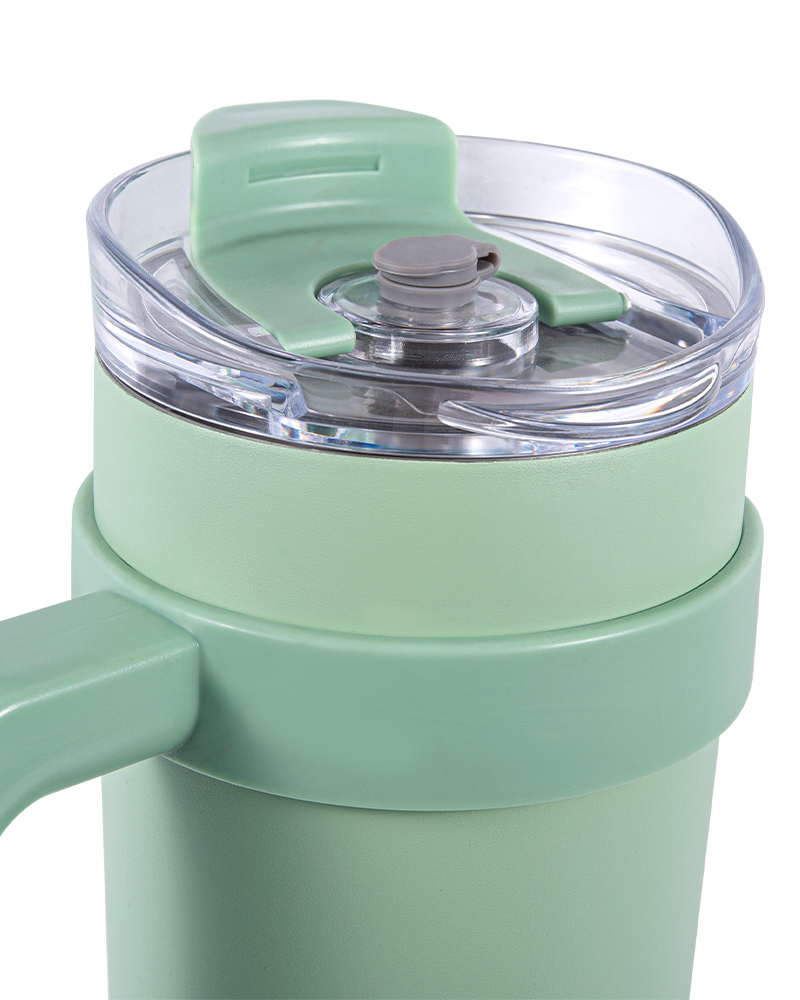 Stainless Steel Car Mug with Straw & Flip-Top Drinking Lid and Detachable Handle