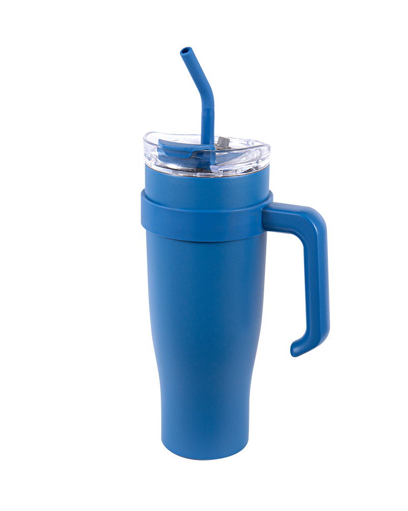 Stainless Steel Car Mug with Straw & Flip-Top Drinking Lid and Detachable Handle