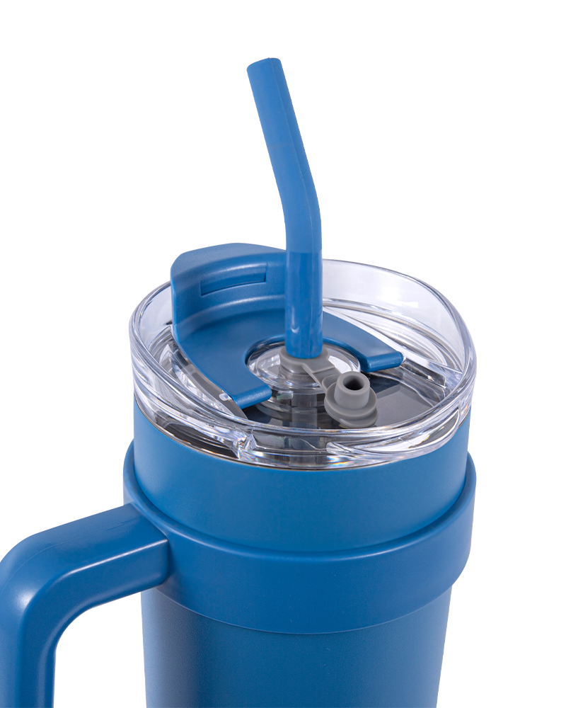 Stainless Steel Car Mug with Straw & Flip-Top Drinking Lid and Detachable Handle