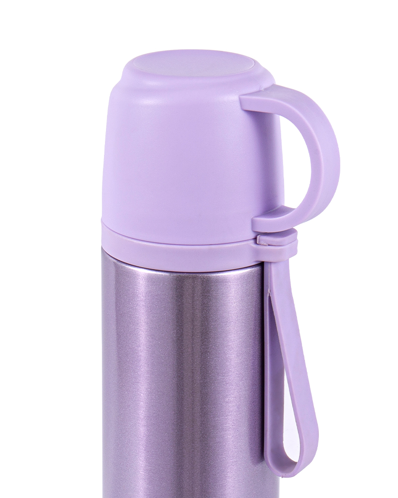 Dual-Function Lid Stainless Steel Student Thermos Cup with Carry Strap