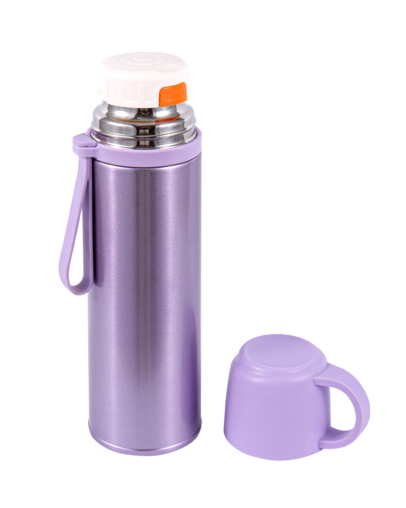 Dual-Function Lid Stainless Steel Student Thermos Cup with Carry Strap
