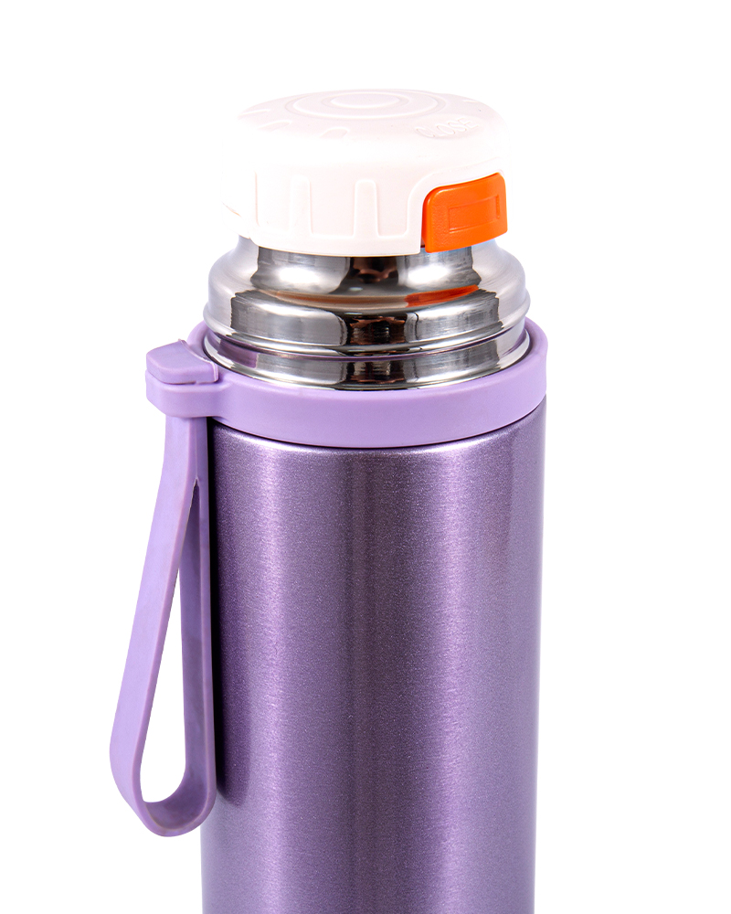 Dual-Function Lid Stainless Steel Student Thermos Cup with Carry Strap