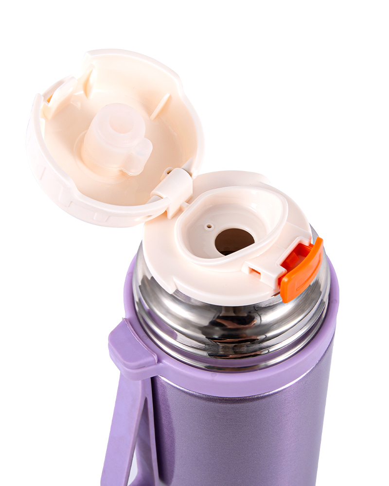 Dual-Function Lid Stainless Steel Student Thermos Cup with Carry Strap