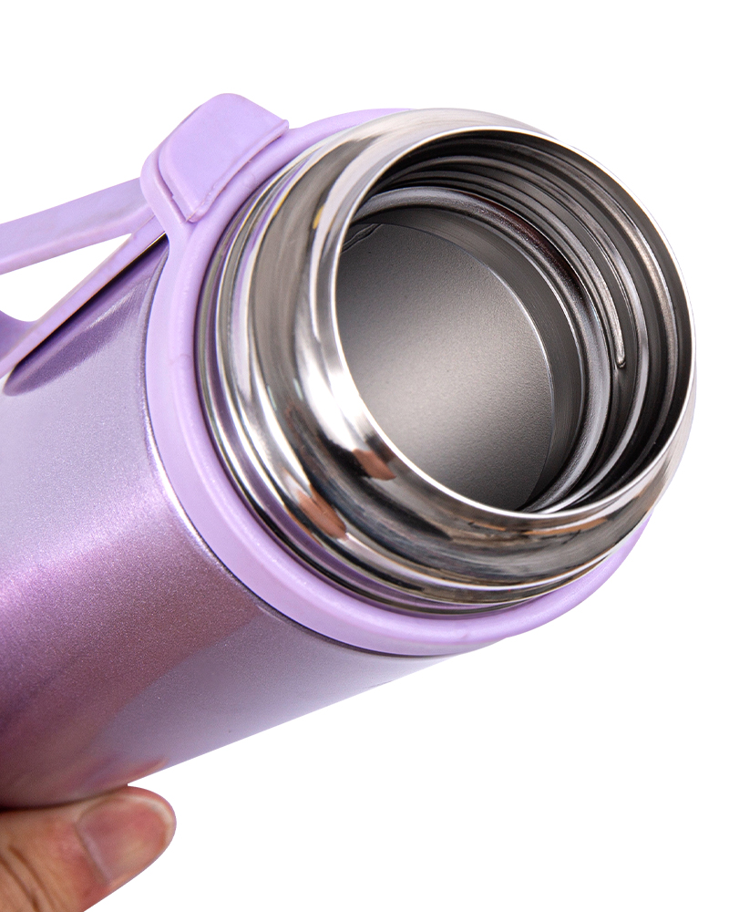 Dual-Function Lid Stainless Steel Student Thermos Cup with Carry Strap