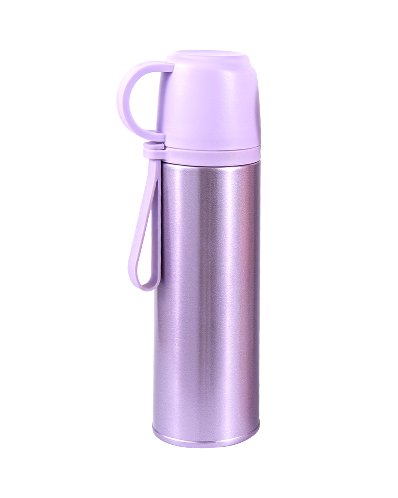 Dual-Function Lid Stainless Steel Student Thermos Cup with Carry Strap