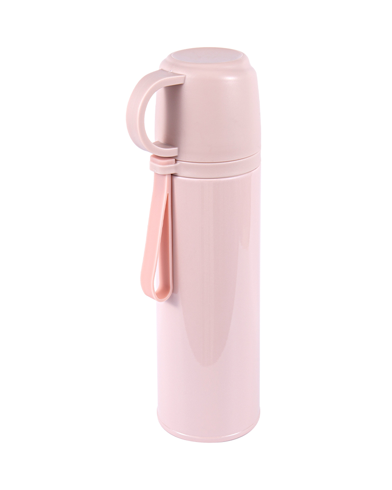 Dual-Function Lid Stainless Steel Student Thermos Cup with Carry Strap