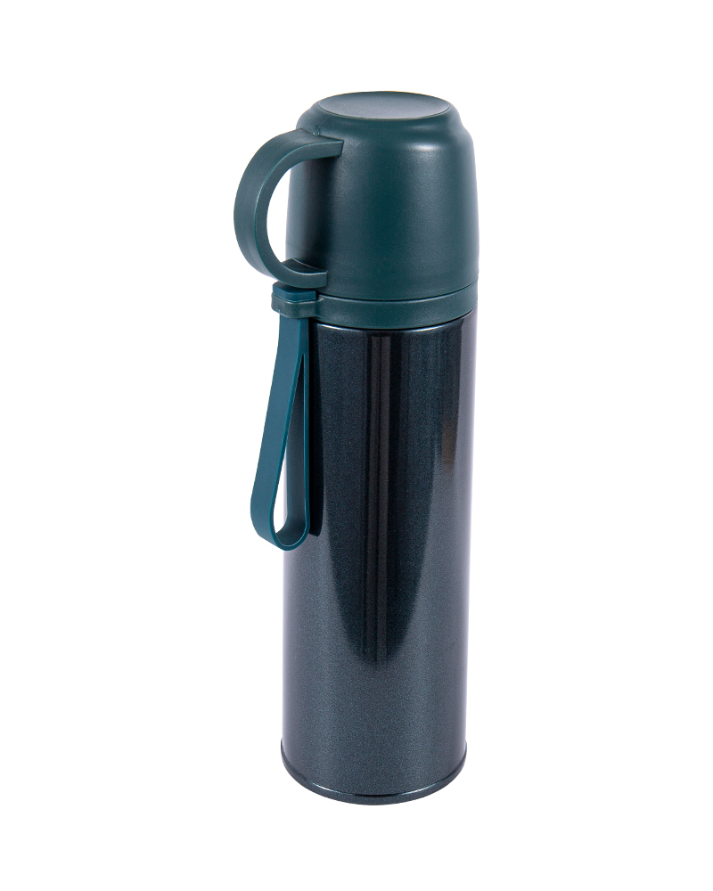 Dual-Function Lid Stainless Steel Student Thermos Cup with Carry Strap