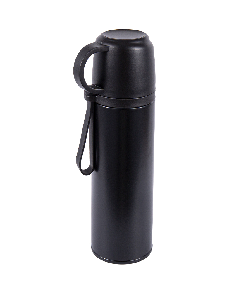 Dual-Function Lid Stainless Steel Student Thermos Cup with Carry Strap