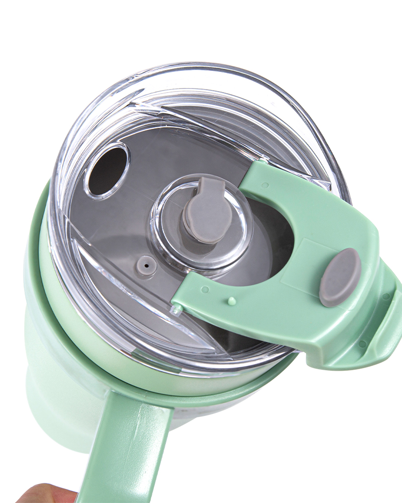 Stainless Steel Car Mug with Straw & Flip-Top Drinking Lid and Detachable Handle