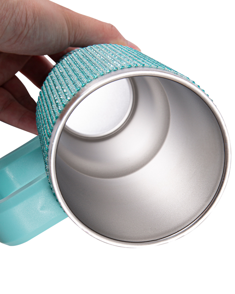 Rhinestone-Inlaid Stainless Steel Vacuum Car Mug with Color-Matched Handle