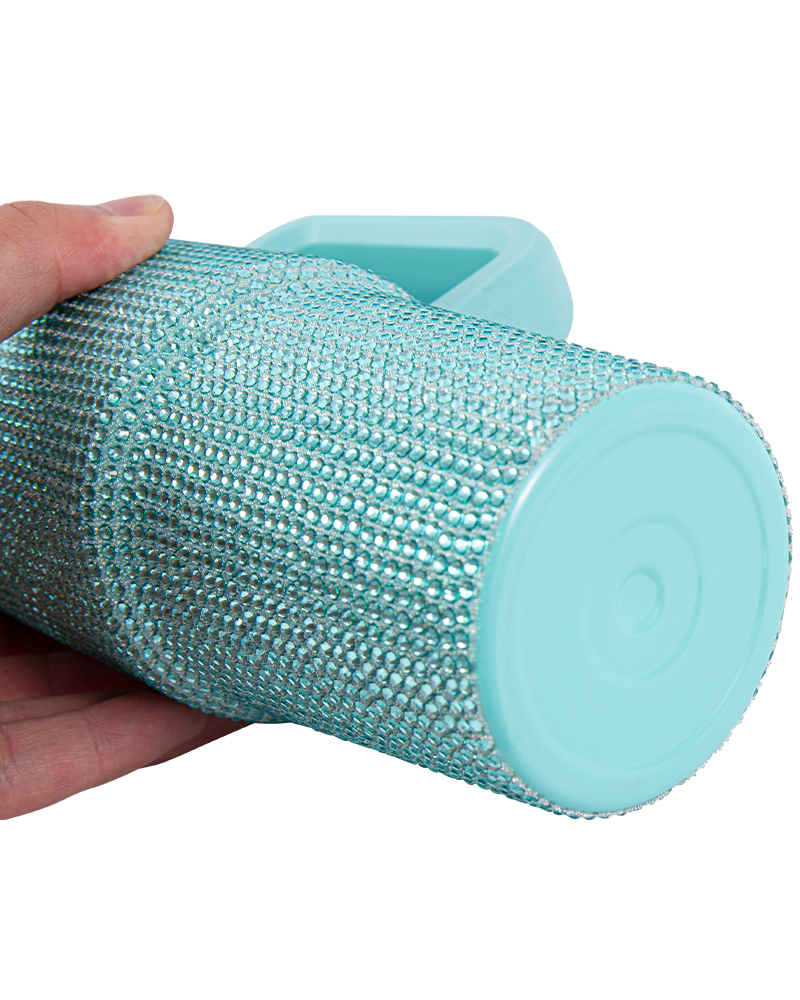 Rhinestone-Inlaid Stainless Steel Vacuum Car Mug with Color-Matched Handle