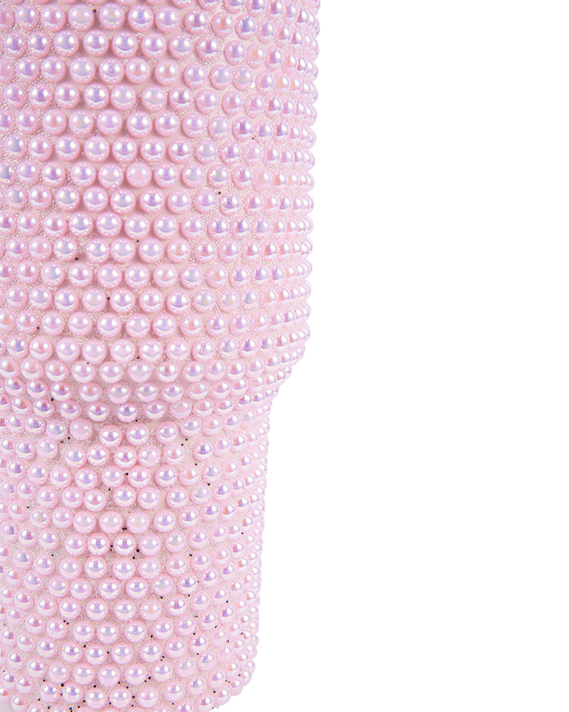 Pearl-Embellished Large-Capacity Stainless Steel Travel Car Mug