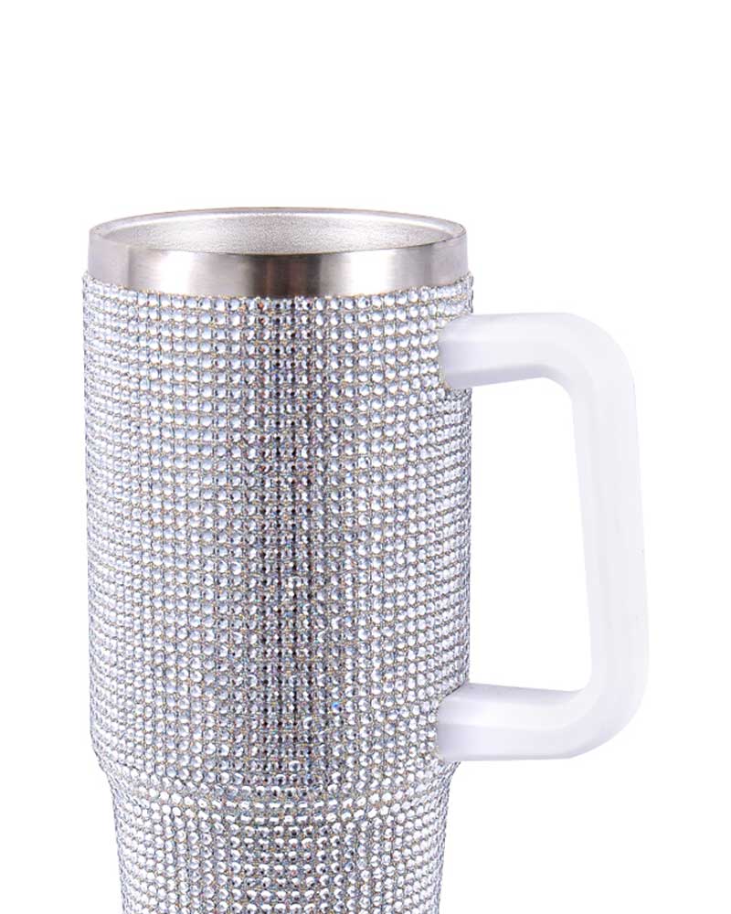 Rhinestone Screw-Lid Stainless Steel Car Thermos Mug with Contrast Handle