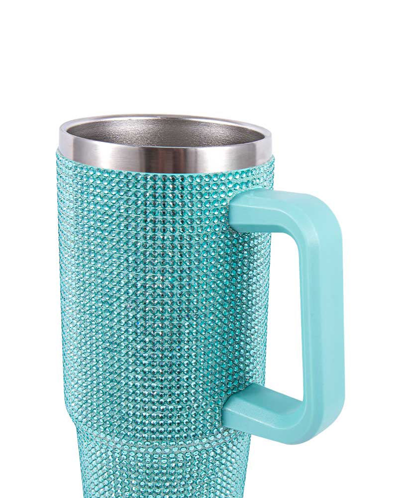 Rhinestone-Inlaid Stainless Steel Vacuum Car Mug with Color-Matched Handle